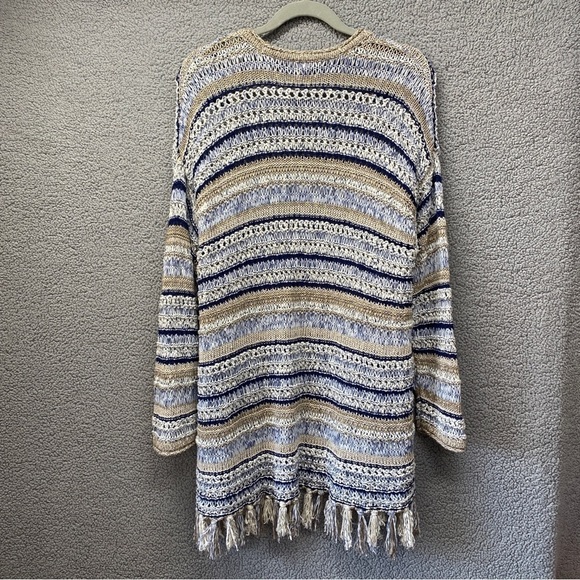 Chicos Cool Toned Open Stitch Cardigan Tassel Shimmer Sz XL - Picture 5 of 9